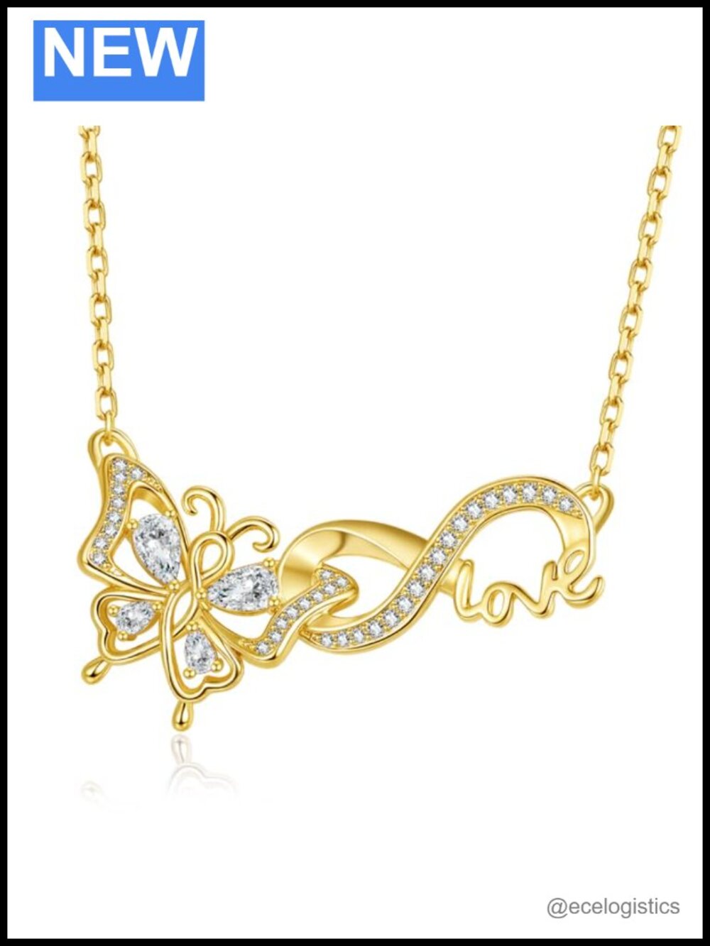14K White Gold Plated Butterfly Infinity Necklace Dainty Birthstone Pendant Gift